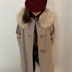 Vintage 1960s French wool coat with fox fur collar